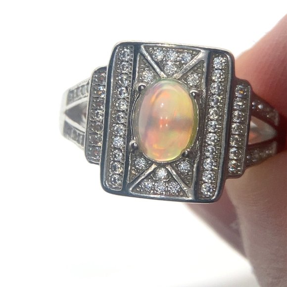 White Precious Opal 1.02ct Platinum Finish Solid 925 Sterling Silver Ring - Picture 1 of 7